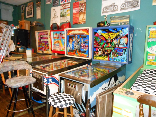 Dan has an awesome collection of vintage pinball machines.