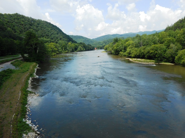 On the bridge over the French Broad River.